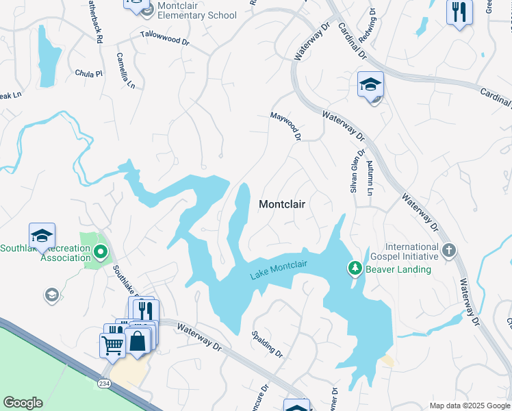 map of restaurants, bars, coffee shops, grocery stores, and more near 15350 Edgehill Drive in Montclair