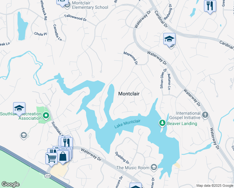 map of restaurants, bars, coffee shops, grocery stores, and more near 15350 Edgehill Drive in Montclair