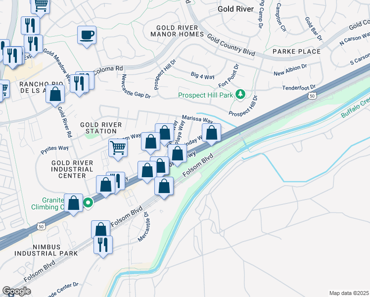 map of restaurants, bars, coffee shops, grocery stores, and more near 2358 Cabo Way in Gold River