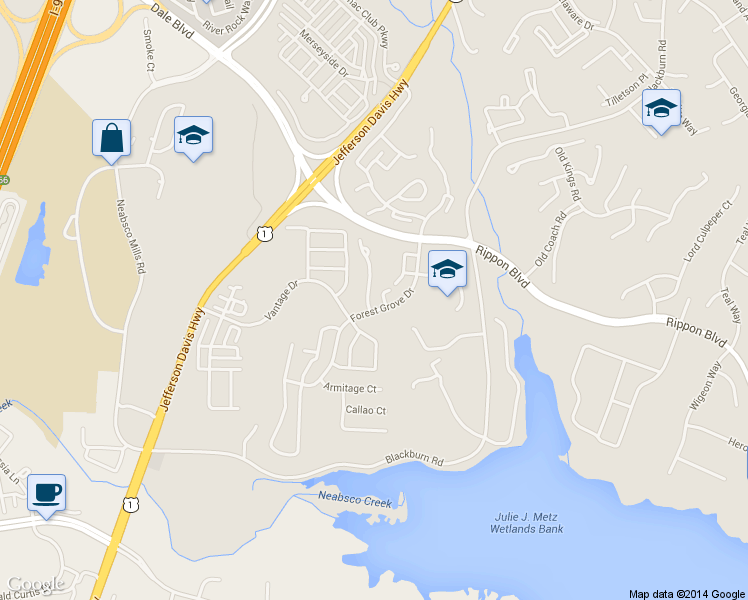 map of restaurants, bars, coffee shops, grocery stores, and more near 15391 Gatehouse Terrace in Woodbridge