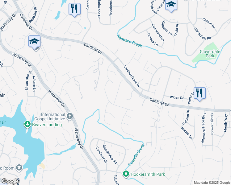 map of restaurants, bars, coffee shops, grocery stores, and more near 15476 Ambergate Drive in Woodbridge