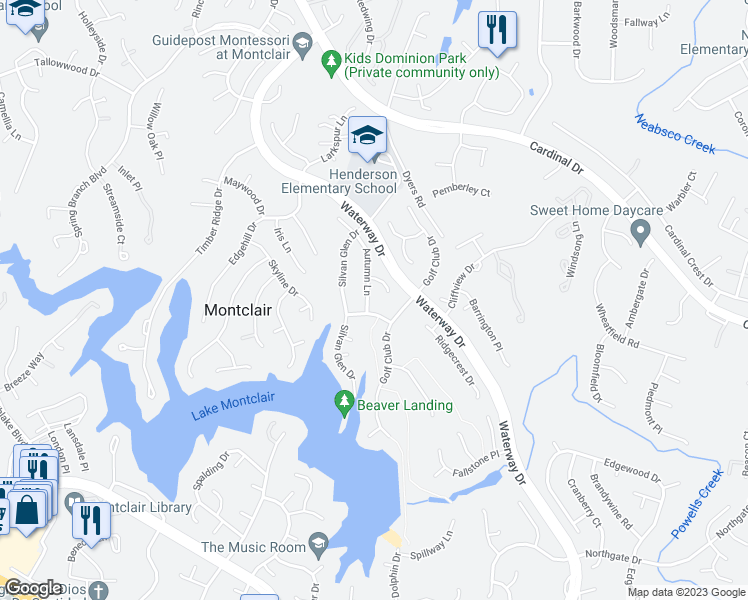 map of restaurants, bars, coffee shops, grocery stores, and more near 15421 Autumn Lane in Montclair