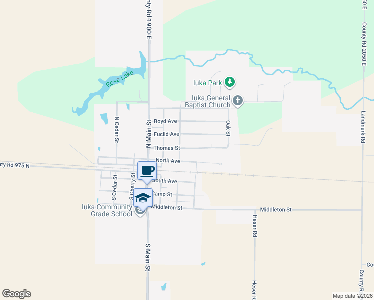 map of restaurants, bars, coffee shops, grocery stores, and more near 601-687 Thomas Street in Iuka