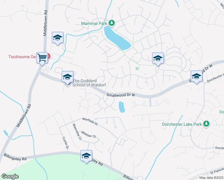 map of restaurants, bars, coffee shops, grocery stores, and more near 6924 Caribou Court in Waldorf