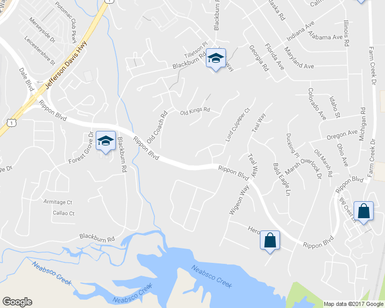 map of restaurants, bars, coffee shops, grocery stores, and more near 1766 Ann Scarlet Court in Woodbridge