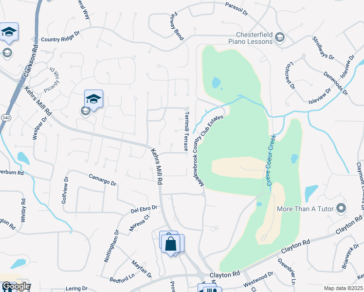 map of restaurants, bars, coffee shops, grocery stores, and more near 2016 Jeffrimill Court in Chesterfield