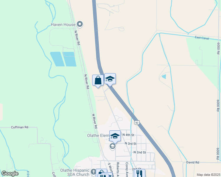 map of restaurants, bars, coffee shops, grocery stores, and more near 326 U.S. 50 in Olathe