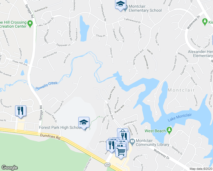 map of restaurants, bars, coffee shops, grocery stores, and more near 4904 Ebb Tide Court in Montclair