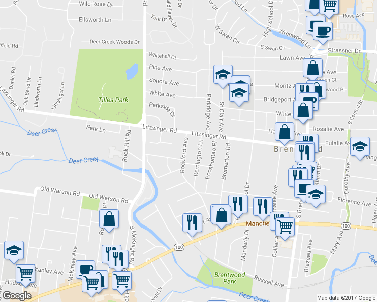 map of restaurants, bars, coffee shops, grocery stores, and more near 2428 Rockford Avenue in St. Louis