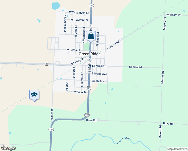 map of restaurants, bars, coffee shops, grocery stores, and more near 200-206 East Grand Avenue in Green Ridge