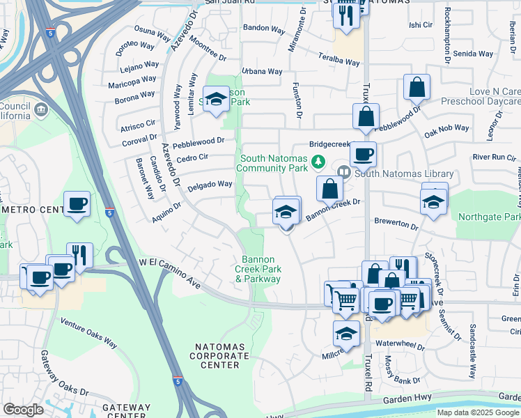 map of restaurants, bars, coffee shops, grocery stores, and more near 1879 Crossmill Way in Sacramento