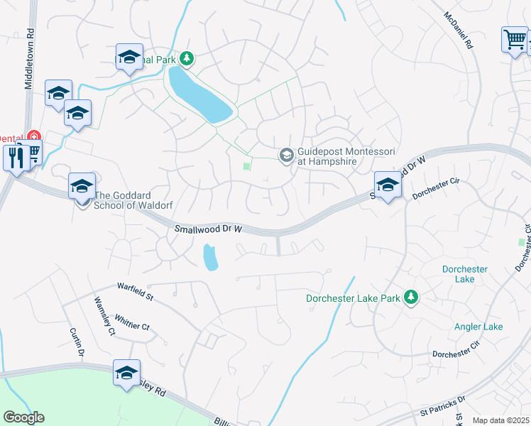 map of restaurants, bars, coffee shops, grocery stores, and more near 6224 Bighorn Court in Waldorf