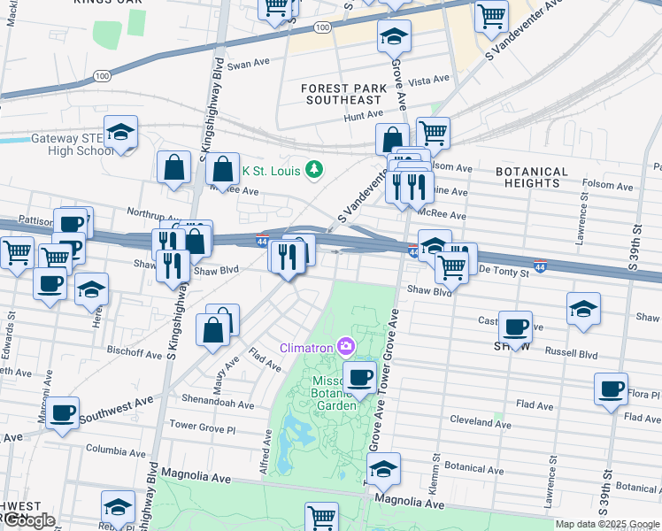 map of restaurants, bars, coffee shops, grocery stores, and more near 1829 Alfred Avenue in St. Louis