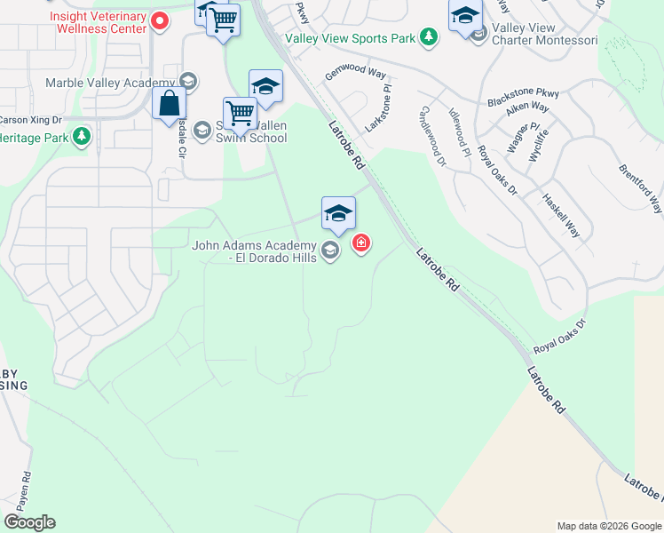 map of restaurants, bars, coffee shops, grocery stores, and more near 1102 Investment Boulevard in El Dorado Hills