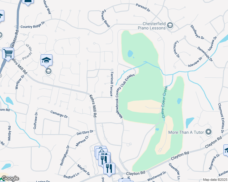 map of restaurants, bars, coffee shops, grocery stores, and more near 2028 Terrimill Terrace in Chesterfield