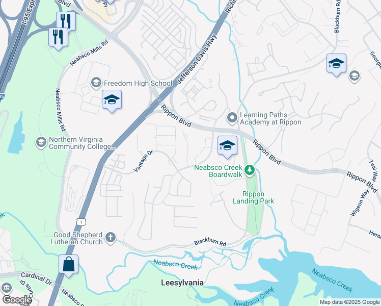 map of restaurants, bars, coffee shops, grocery stores, and more near 15369 Gatehouse Terrace in Woodbridge