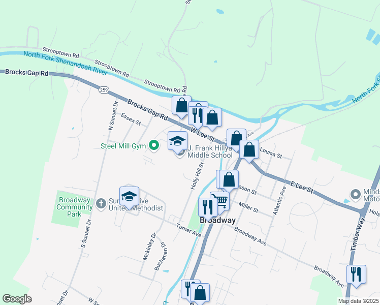 map of restaurants, bars, coffee shops, grocery stores, and more near Hawks Hill Drive in Broadway