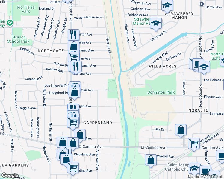 map of restaurants, bars, coffee shops, grocery stores, and more near 310 Bowman Avenue in Sacramento