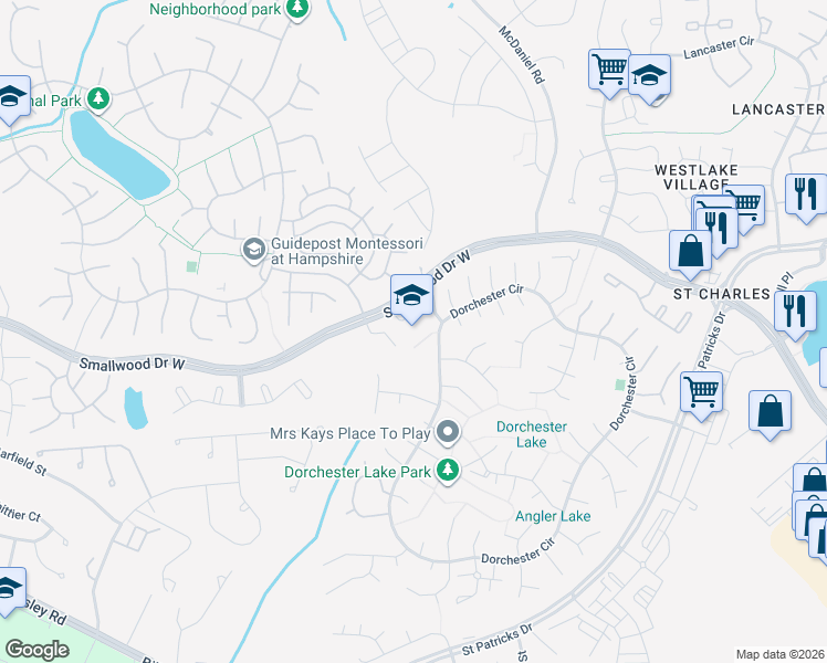 map of restaurants, bars, coffee shops, grocery stores, and more near 2300 Smallwood Drive West in Waldorf