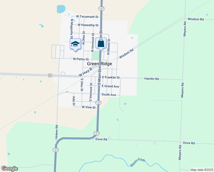 map of restaurants, bars, coffee shops, grocery stores, and more near 200 East Grand Avenue in Green Ridge