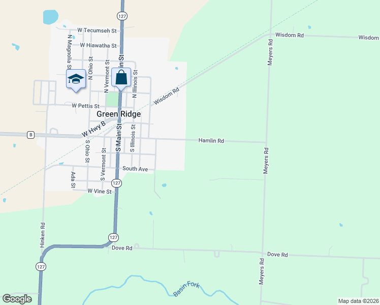 map of restaurants, bars, coffee shops, grocery stores, and more near in Green Ridge
