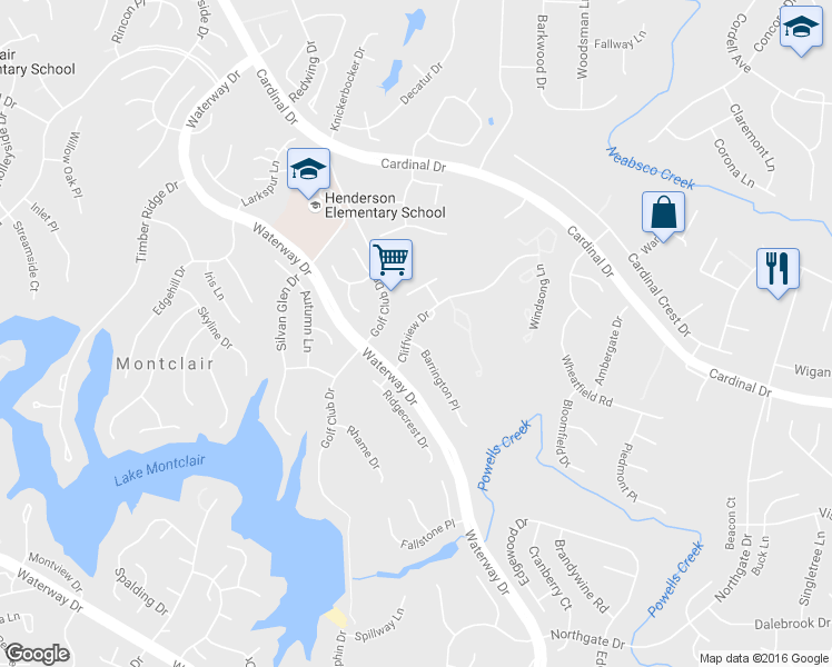 map of restaurants, bars, coffee shops, grocery stores, and more near 15501 Barrington Place in Montclair