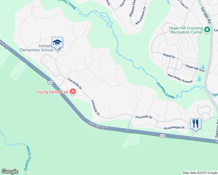 map of restaurants, bars, coffee shops, grocery stores, and more near 5943 Lyceum Ln in Manassas