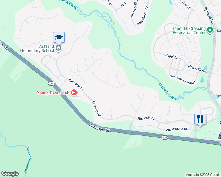map of restaurants, bars, coffee shops, grocery stores, and more near 5943 Lyceum Ln in Manassas