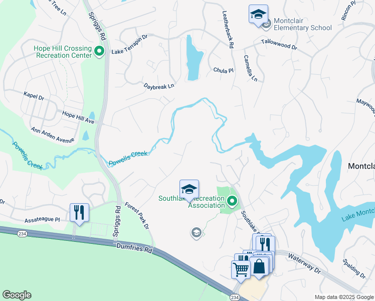map of restaurants, bars, coffee shops, grocery stores, and more near 5289 Gunston Hall Drive in Woodbridge