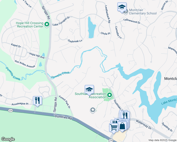 map of restaurants, bars, coffee shops, grocery stores, and more near 5289 Gunston Hall Drive in Woodbridge