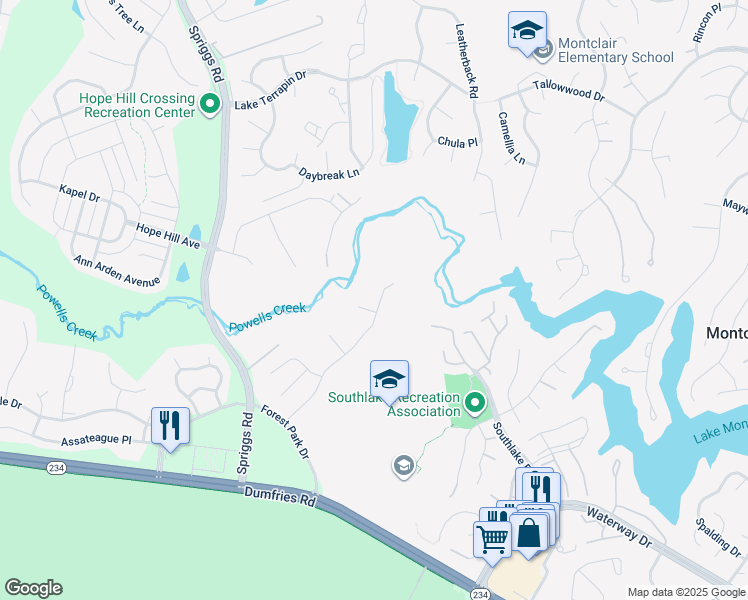 map of restaurants, bars, coffee shops, grocery stores, and more near 5290 Gunston Hall Drive in Woodbridge