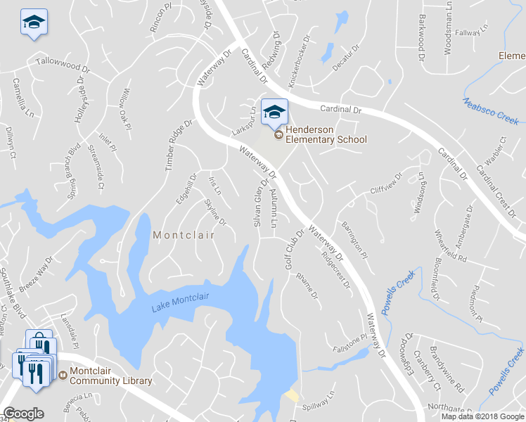 map of restaurants, bars, coffee shops, grocery stores, and more near 15415 Silvan Glen Drive in Dumfries