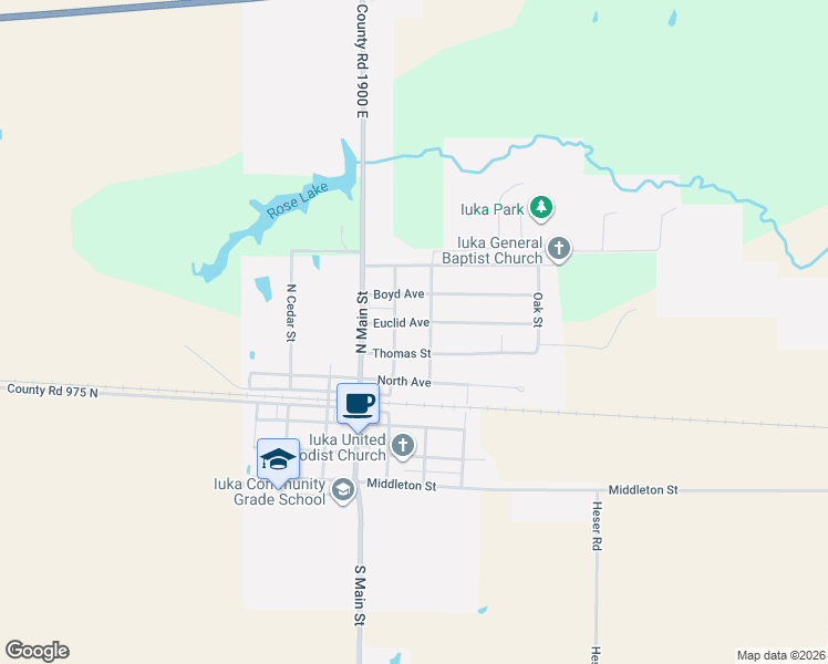 map of restaurants, bars, coffee shops, grocery stores, and more near 501-599 Thomas Street in Iuka