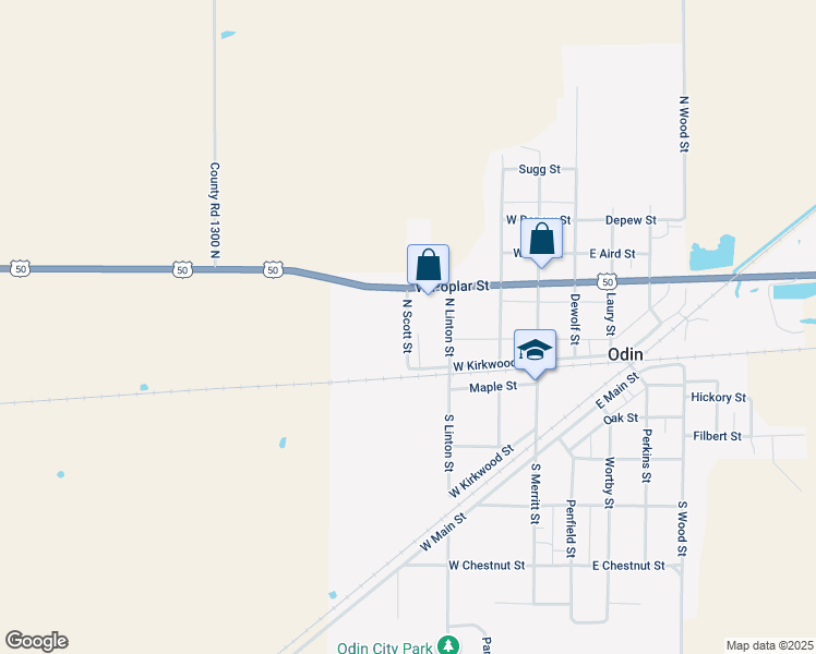 map of restaurants, bars, coffee shops, grocery stores, and more near Scott in Odin