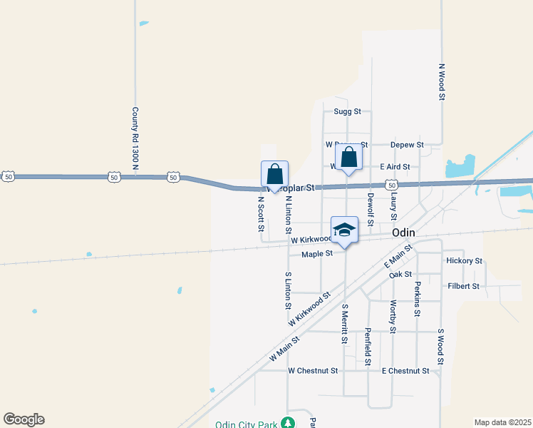 map of restaurants, bars, coffee shops, grocery stores, and more near Scott in Odin