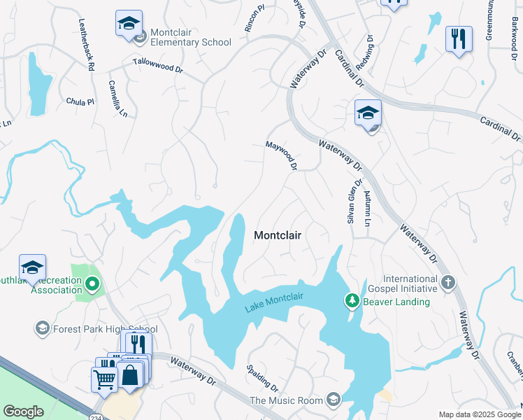 map of restaurants, bars, coffee shops, grocery stores, and more near 15338 Edgehill Drive in Montclair