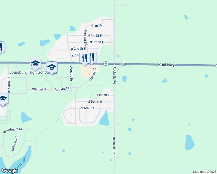 map of restaurants, bars, coffee shops, grocery stores, and more near 304 Rockville Road in Louisburg