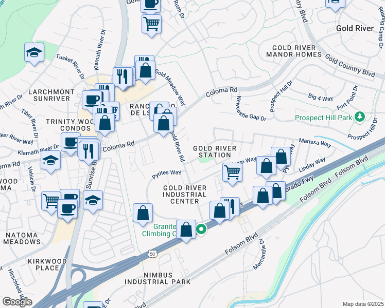 map of restaurants, bars, coffee shops, grocery stores, and more near 2341 Junction Court in Gold River