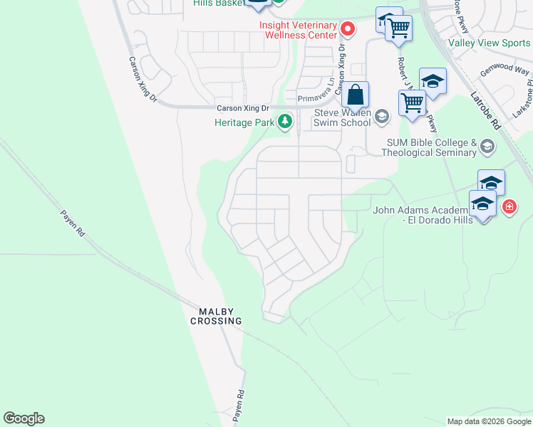 map of restaurants, bars, coffee shops, grocery stores, and more near 7234 Sagunto Place in El Dorado Hills