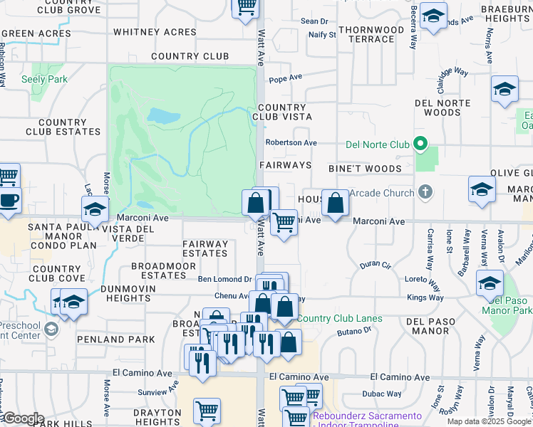 map of restaurants, bars, coffee shops, grocery stores, and more near in Arden-Arcade