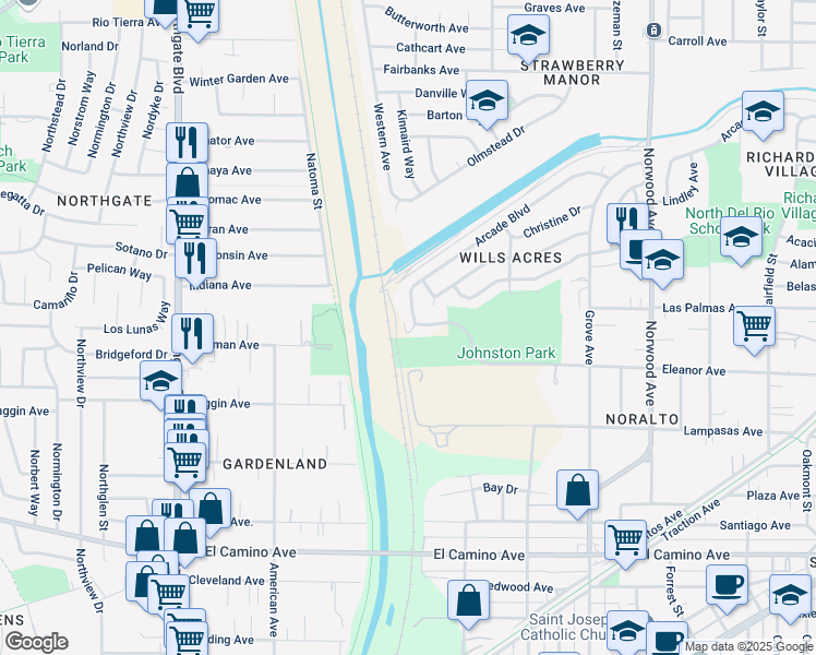 map of restaurants, bars, coffee shops, grocery stores, and more near 218 Eleanor Avenue in Sacramento