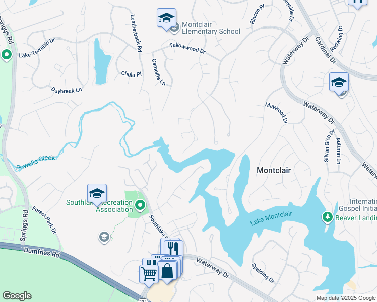 map of restaurants, bars, coffee shops, grocery stores, and more near 5251 Spring Branch Blvd in Dumfries