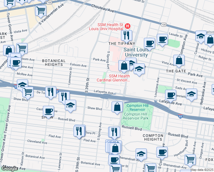 map of restaurants, bars, coffee shops, grocery stores, and more near 3661 Lafayette Avenue in St. Louis