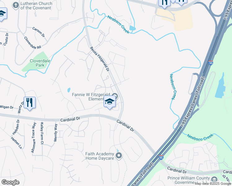 map of restaurants, bars, coffee shops, grocery stores, and more near 15523 Banjo Court in Woodbridge