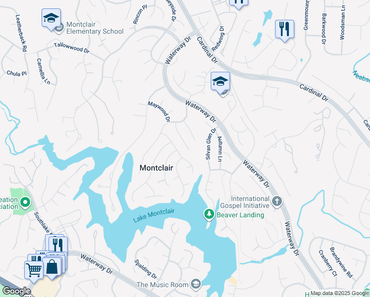 map of restaurants, bars, coffee shops, grocery stores, and more near 15316 Iris Lane in Montclair