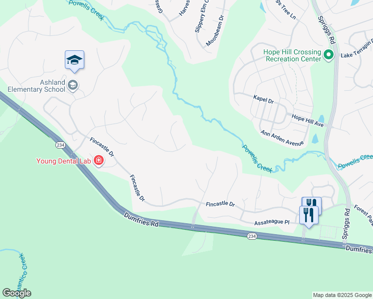map of restaurants, bars, coffee shops, grocery stores, and more near 5911 Lyceum Lane in Manassas