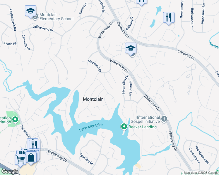 map of restaurants, bars, coffee shops, grocery stores, and more near 15316 Iris Lane in Montclair