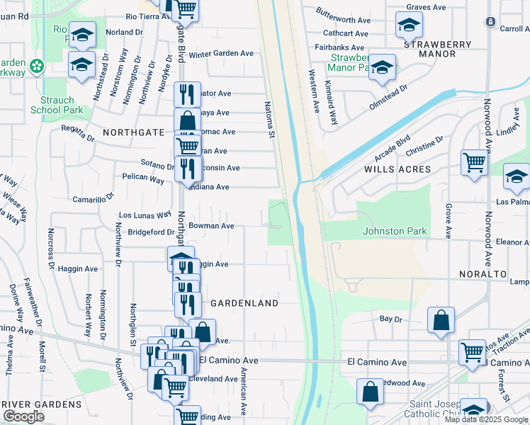 map of restaurants, bars, coffee shops, grocery stores, and more near 310 Bowman Avenue in Sacramento