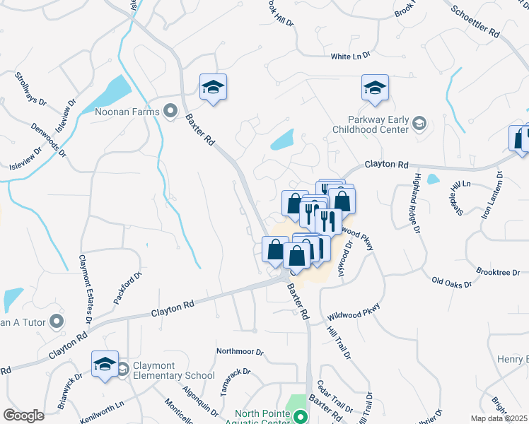 map of restaurants, bars, coffee shops, grocery stores, and more near 2418 Baxton Way in Chesterfield
