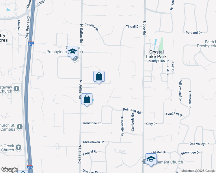 map of restaurants, bars, coffee shops, grocery stores, and more near 12308 Eckelmann Lane in Saint Louis